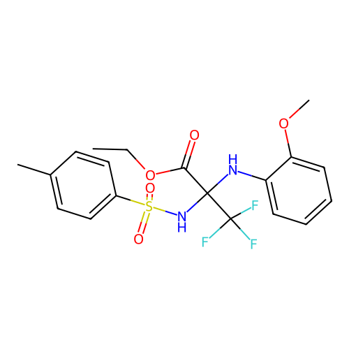 ethyl 3,3,3-trifluoro-2-(2-methoxyanilino)-2-[(4-methylphenyl)sulfonylamino]propanoate structure