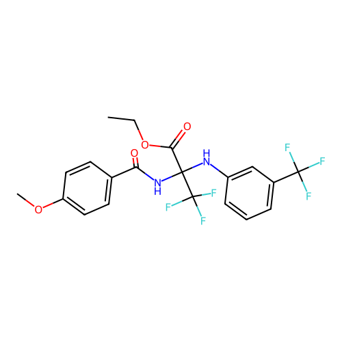 ethyl 3,3,3-trifluoro-N-[(4-methoxyphenyl)carbonyl]-2-{[3-(trifluoromethyl)phenyl]amino}alaninate structure