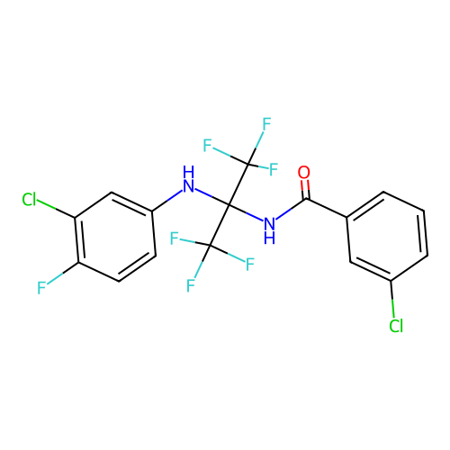 3-chloro-N-[2-(3-chloro-4-fluoroanilino)-1,1,1,3,3,3-hexafluoropropan-2-yl]benzamide structure