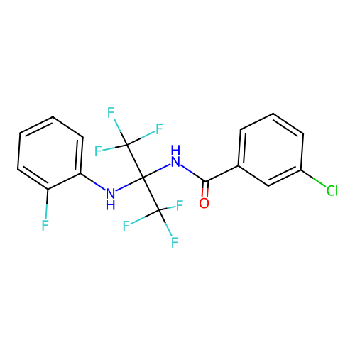 3-chloro-N-{1,1,1,3,3,3-hexafluoro-2-[(2-fluorophenyl)amino]propan-2-yl}benzamide structure