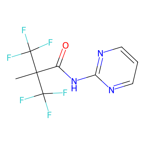 3,3,3-trifluoro-2-methyl-N-(pyrimidin-2-yl)-2-(trifluoromethyl)propanamide structure