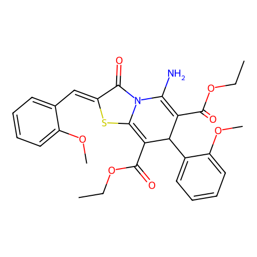 (Z)-diethyl 5-amino-2-(2-methoxybenzylidene)-7-(2-methoxyphenyl)-3-oxo-3,7-dihydro-2H-thiazolo[3,2-a]pyridine-6,8-dicarboxylate structure