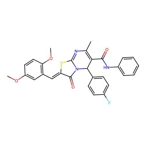 (2Z)-2-(2,5-dimethoxybenzylidene)-5-(4-fluorophenyl)-7-methyl-3-oxo-N-phenyl-2,3-dihydro-5H-[1,3]thiazolo[3,2-a]pyrimidine-6-carboxamide structure