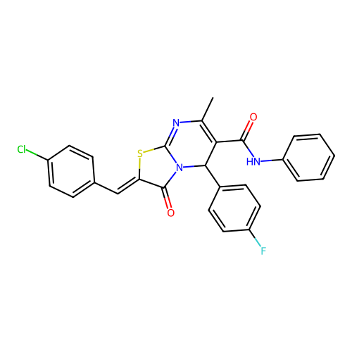(2Z)-2-(4-chlorobenzylidene)-5-(4-fluorophenyl)-7-methyl-3-oxo-N-phenyl-2,3-dihydro-5H-[1,3]thiazolo[3,2-a]pyrimidine-6-carboxamide structure