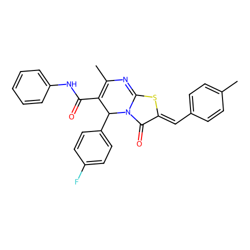 (2Z)-5-(4-fluorophenyl)-7-methyl-2-(4-methylbenzylidene)-3-oxo-N-phenyl-2,3-dihydro-5H-[1,3]thiazolo[3,2-a]pyrimidine-6-carboxamide structure