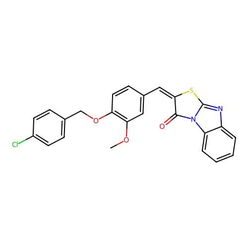 (E)-2-(4-((4-chlorobenzyl)oxy)-3-methoxybenzylidene)benzo[4,5]imidazo[2,1-b]thiazol-3(2H)-one structure