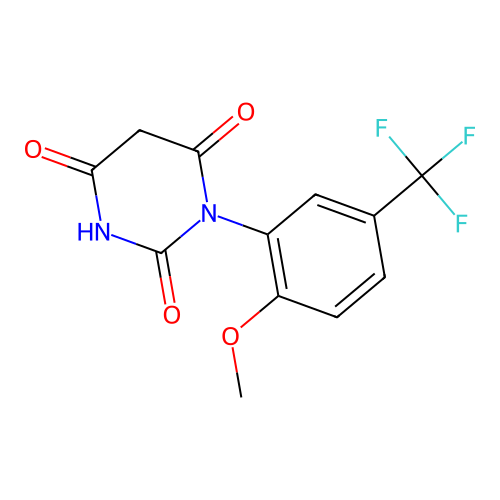 2-hydroxy-1-[2-methoxy-5-(trifluoromethyl)phenyl]pyrimidine-4,6(1H,5H)-dione structure