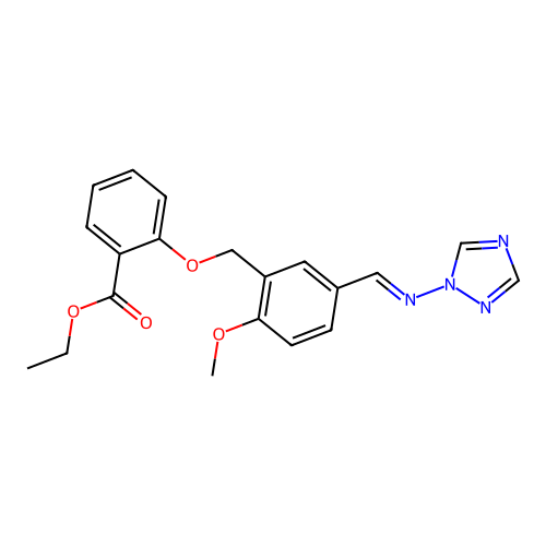 (E)-ethyl 2-((5-(((1H-1,2,4-triazol-1-yl)imino)methyl)-2-methoxybenzyl)oxy)benzoate structure