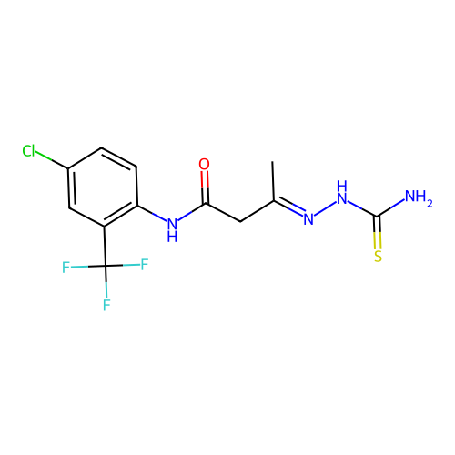 C12H12ClF3N4OS structure