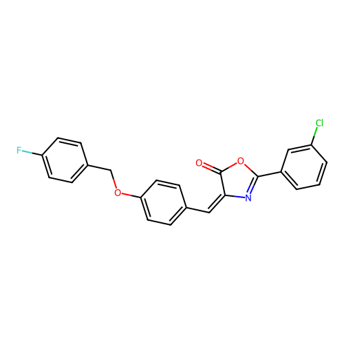 (E)-2-(3-chlorophenyl)-4-(4-((4-fluorobenzyl)oxy)benzylidene)oxazol-5(4H)-one structure