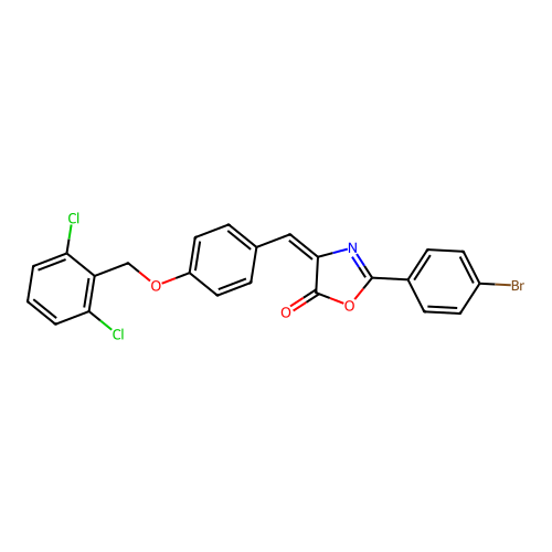(4E)-2-(4-bromophenyl)-4-{4-[(2,6-dichlorobenzyl)oxy]benzylidene}-1,3-oxazol-5(4H)-one structure