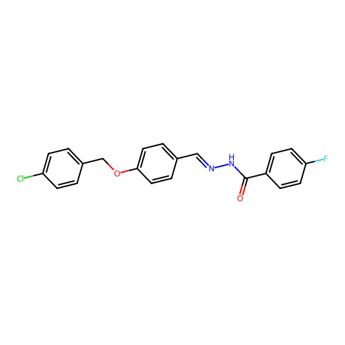 N-[[4-[(4-chlorophenyl)methoxy]phenyl]methylideneamino]-4-fluorobenzamide structure