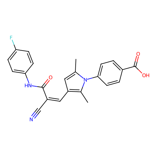 4-(3-{(1Z)-2-cyano-3-[(4-fluorophenyl)amino]-3-oxoprop-1-en-1-yl}-2,5-dimethyl-1H-pyrrol-1-yl)benzoic acid structure