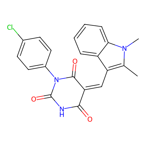 (5Z)-1-(4-chlorophenyl)-5-[(1,2-dimethylindol-3-yl)methylidene]-1,3-diazinane-2,4,6-trione structure