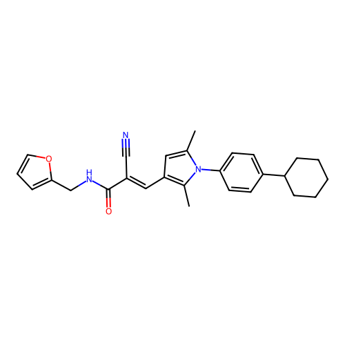 (2E)-2-cyano-3-[1-(4-cyclohexylphenyl)-2,5-dimethyl-1H-pyrrol-3-yl]-N-(furan-2-ylmethyl)prop-2-enamide structure