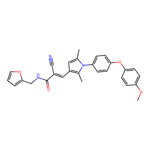 (2E)-2-cyano-N-(furan-2-ylmethyl)-3-{1-[4-(4-methoxyphenoxy)phenyl]-2,5-dimethyl-1H-pyrrol-3-yl}prop-2-enamide structure