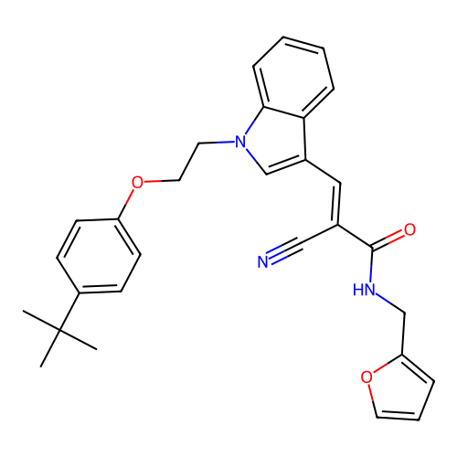 2-cyano-N-(2-furylmethyl)-3-[1-[2-(4-tert-butylphenoxy)ethyl]indol-3-yl]prop-2-enamide structure