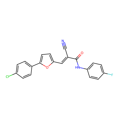 (2E)-3-[5-(4-chlorophenyl)furan-2-yl]-2-cyano-N-(4-fluorophenyl)prop-2-enamide structure