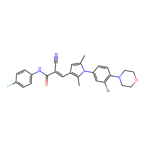 (2E)-3-{1-[3-bromo-4-(morpholin-4-yl)phenyl]-2,5-dimethyl-1H-pyrrol-3-yl}-2-cyano-N-(4-fluorophenyl)prop-2-enamide structure