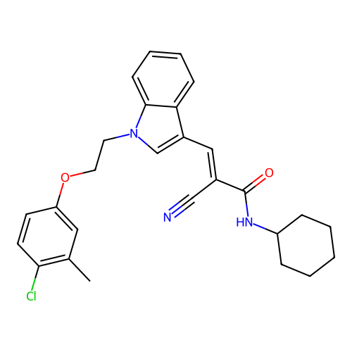 3-[1-[2-(4-chloro-3-methyl-phenoxy)ethyl]indol-3-yl]-2-cyano-N-cyclohexyl-prop-2-enamide structure