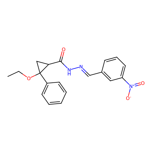 2-ethoxy-N'-[(E)-(3-nitrophenyl)methylidene]-2-phenylcyclopropanecarbohydrazide structure