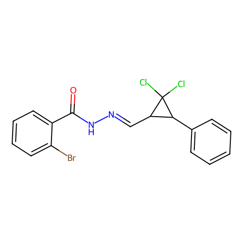 2-bromo-N'-[(E)-(2,2-dichloro-3-phenylcyclopropyl)methylidene]benzohydrazide structure
