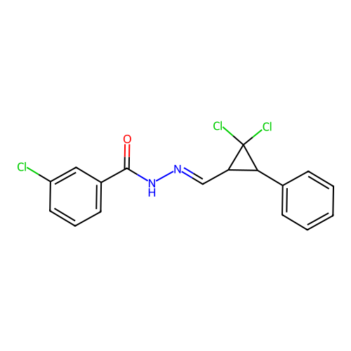 3-chloro-N'-[(E)-(2,2-dichloro-3-phenylcyclopropyl)methylidene]benzohydrazide structure