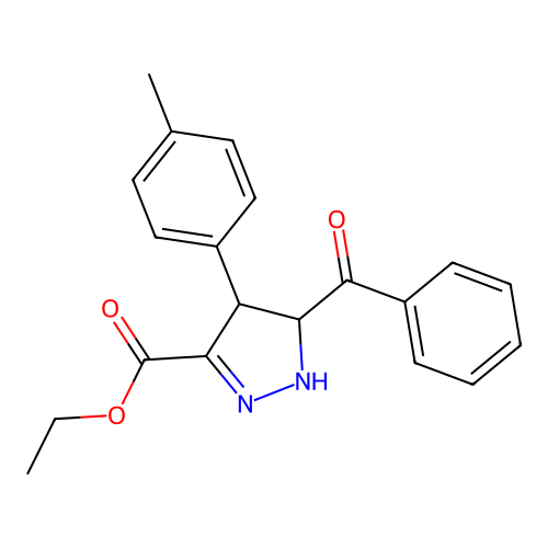 ethyl 5-benzoyl-4-(4-methylphenyl)-4,5-dihydro-1H-pyrazole-3-carboxylate structure