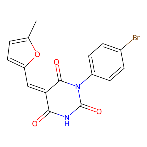 (5Z)-1-(4-bromophenyl)-5-[(5-methylfuran-2-yl)methylidene]pyrimidine-2,4,6(1H,3H,5H)-trione structure