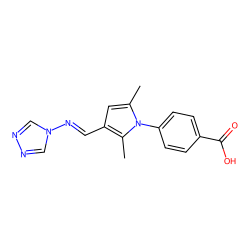 4-[2,5-Dimethyl-3-(1,2,4-triazol-4-yliminomethyl)-1-pyrrolyl]benzoic acid structure