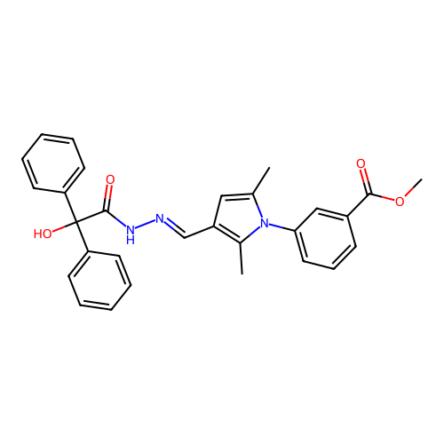 (E)-methyl 3-(3-((2-(2-hydroxy-2,2-diphenylacetyl)hydrazono)methyl)-2,5-dimethyl-1H-pyrrol-1-yl)benzoate structure
