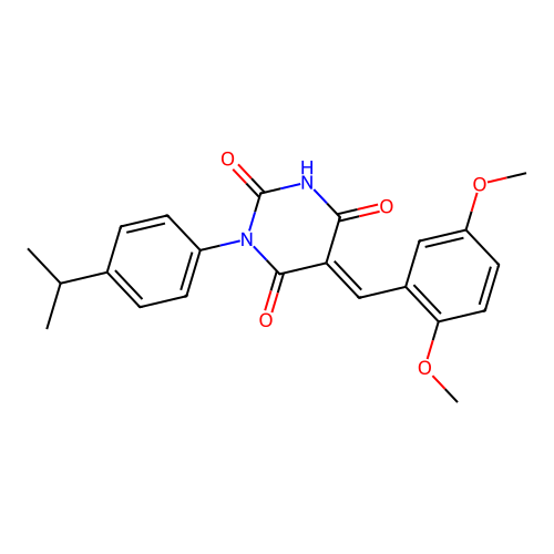 (E)-5-(2,5-dimethoxybenzylidene)-1-(4-isopropylphenyl)pyrimidine-2,4,6(1H,3H,5H)-trione structure