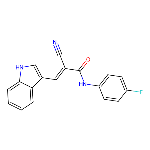 2-cyano-N-(4-fluorophenyl)-3-(1H-indol-3-yl)acrylamide structure