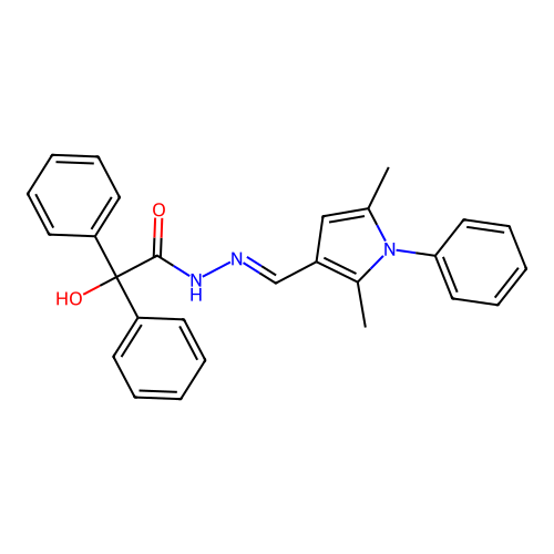 N-[(E)-(2,5-dimethyl-1-phenylpyrrol-3-yl)methylideneamino]-2-hydroxy-2,2-diphenylacetamide structure