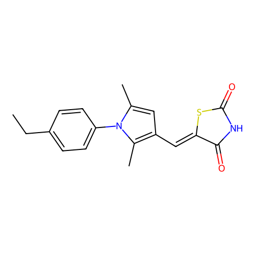 (5Z)-5-{[1-(4-ethylphenyl)-2,5-dimethyl-1H-pyrrol-3-yl]methylidene}-1,3-thiazolidine-2,4-dione structure