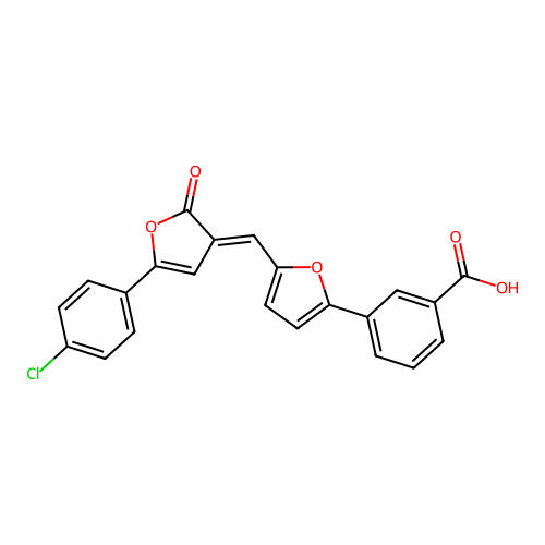 3-(5-{[5-(4-Chlorophenyl)-2-oxo-3-furylidene]methyl}-2-furyl)benzoic acid structure
