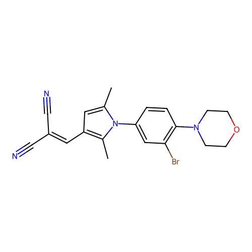 2-((1-(3-bromo-4-morpholinophenyl)-2,5-dimethyl-1H-pyrrol-3-yl)methylene)malononitrile structure
