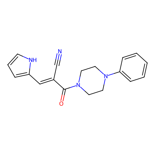 (2E)-2-[(4-phenylpiperazin-1-yl)carbonyl]-3-(1H-pyrrol-2-yl)prop-2-enenitrile structure