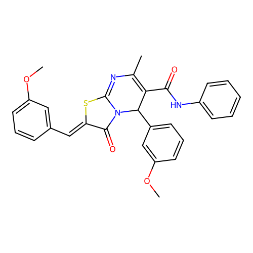 2-(3-methoxybenzylidene)-5-(3-methoxyphenyl)-7-methyl-3-oxo-N-phenyl-2,3-dihydro-5H-[1,3]thiazolo[3,2-a]pyrimidine-6-carboxamide structure