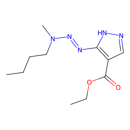 ethyl 5-[[butyl(methyl)amino]diazenyl]-1H-pyrazole-4-carboxylate structure