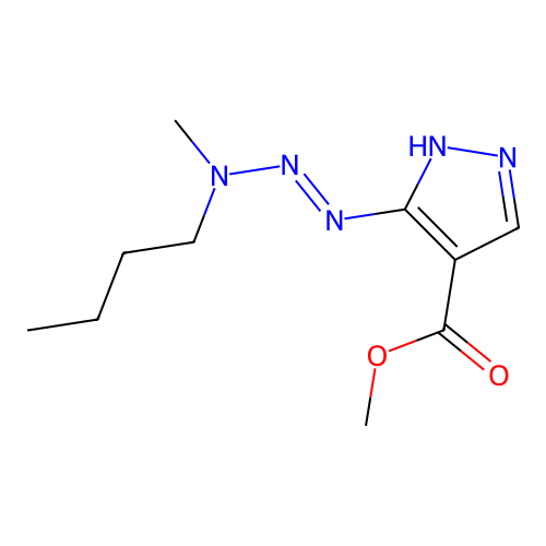 methyl 5-[[butyl(methyl)amino]diazenyl]-1H-pyrazole-4-carboxylate structure