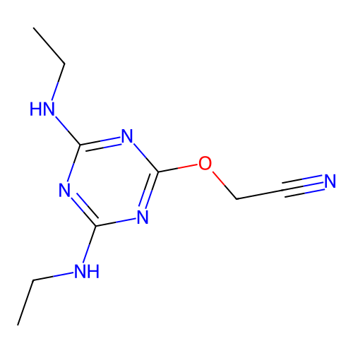 {[4,6-Bis(ethylamino)-1,3,5-triazin-2-yl]oxy}acetonitrile structure