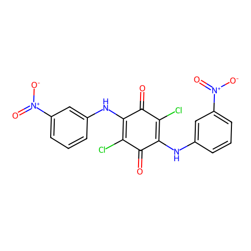 2,5-Dichloro-3,6-bis(3-nitroanilino)benzo-1,4-quinone structure
