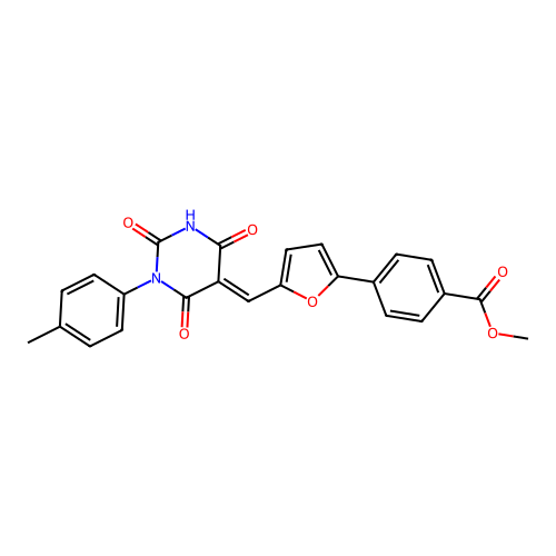 (E)-methyl 4-(5-((2,4,6-trioxo-1-(p-tolyl)tetrahydropyrimidin-5(2H)-ylidene)methyl)furan-2-yl)benzoate structure