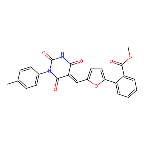 (E)-methyl 2-(5-((2,4,6-trioxo-1-(p-tolyl)tetrahydropyrimidin-5(2H)-ylidene)methyl)furan-2-yl)benzoate structure