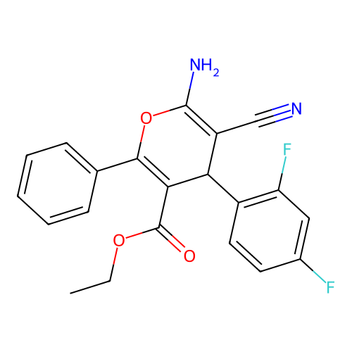 ethyl 6-amino-5-cyano-4-(2,4-difluorophenyl)-2-phenyl-4H-pyran-3-carboxylate structure