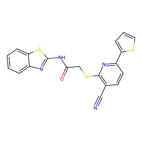 N-benzothiazol-2-yl-2-(3-cyano-6-(2-thienyl)(2-pyridylthio))acetamide structure
