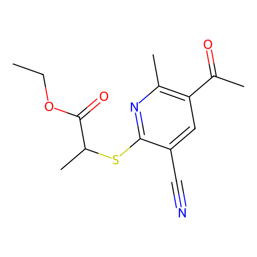 Ethyl 2-[(5-acetyl-3-cyano-6-methylpyridin-2-yl)sulfanyl]propanoate structure