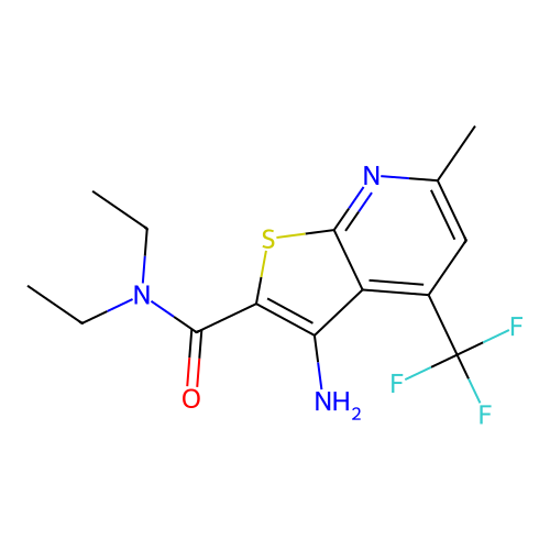 3-amino-N,N-diethyl-6-methyl-4-(trifluoromethyl)thieno[2,3-b]pyridine-2-carboxamide structure
