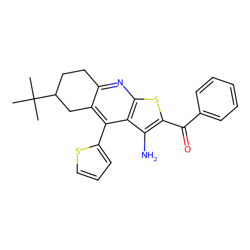 (3-amino-6-(tert-butyl)-4-(thiophen-2-yl)-5,6,7,8-tetrahydrothieno[2,3-b]quinolin-2-yl)(phenyl)methanone structure